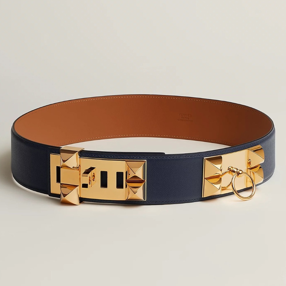 Hermes Black Crocodile and Gold Hardware Collier De Chien Belt size 78